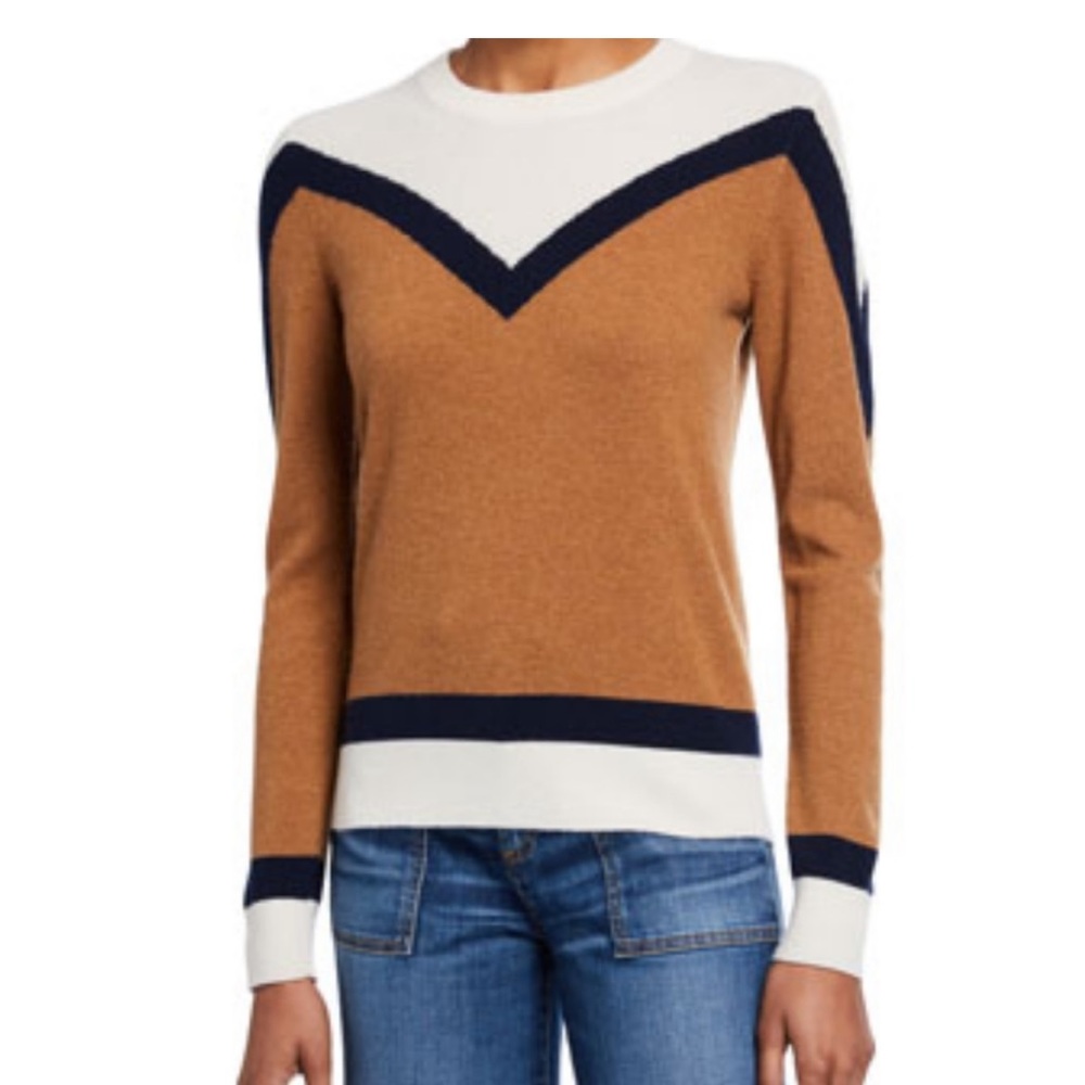 Veronica Beard Camel and Navy Chevron Sweater